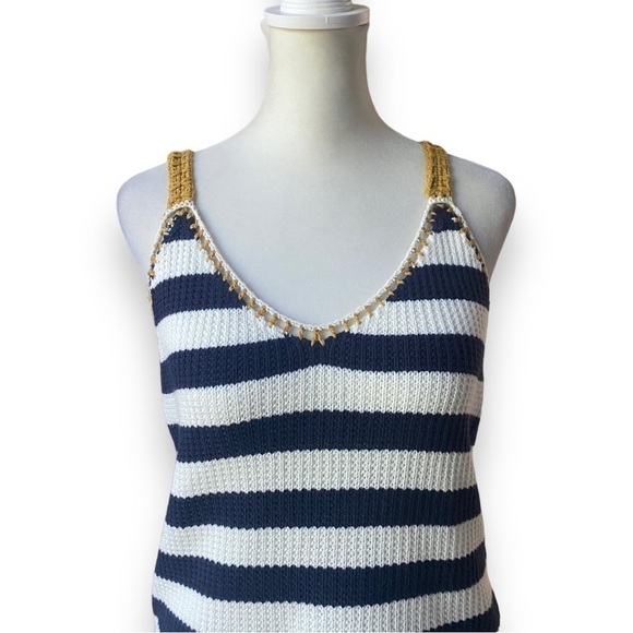 HEM & Thread Navy, White, and Gold Stripe Crochet Knit Tank Top | Size Medium - Picture 4 of 14